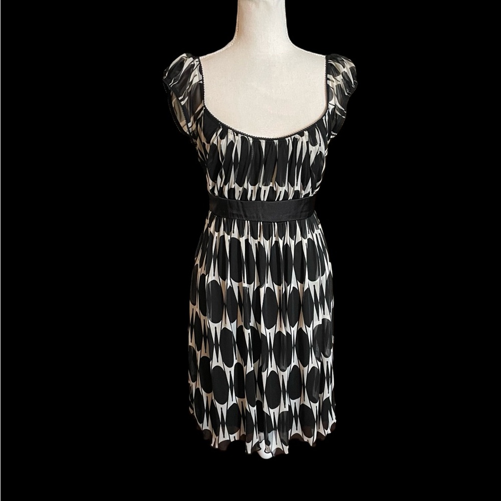 Speechless black white geometric print dress round neck size large cap sleeves - Picture 2 of 13